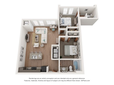 Floor plan for 2 beds, 2 baths, 911 sqft